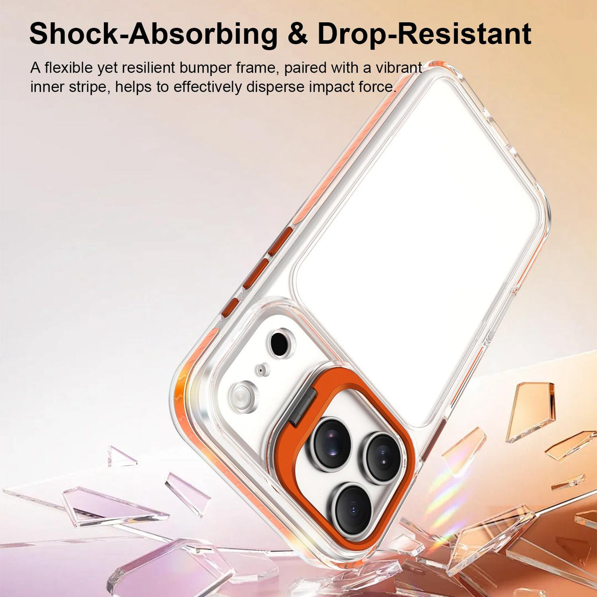For iPhone 17 Pro Max Lens Frame Holder Acrylic TPU Phone Case - Clear Orange - EDA009890903A