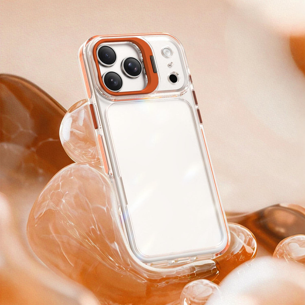 For iPhone 17 Pro Max Lens Frame Holder Acrylic TPU Phone Case - Clear Orange - EDA009890903A