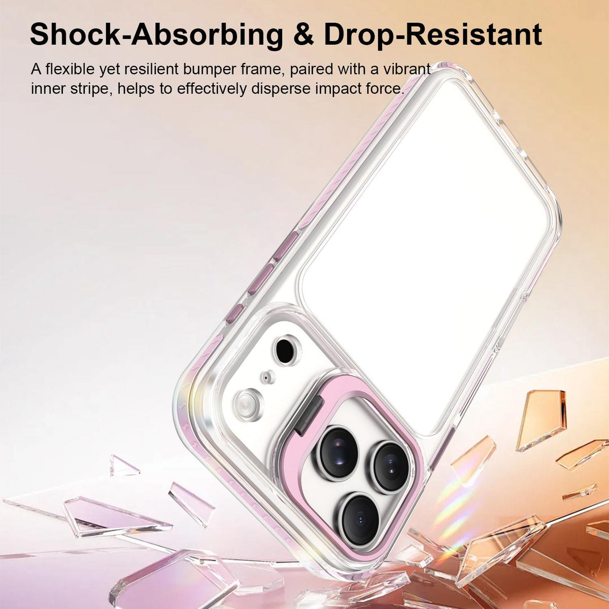 For iPhone 17 Pro Max Lens Frame Holder Acrylic TPU Phone Case - Clear Pink - EDA009890903B