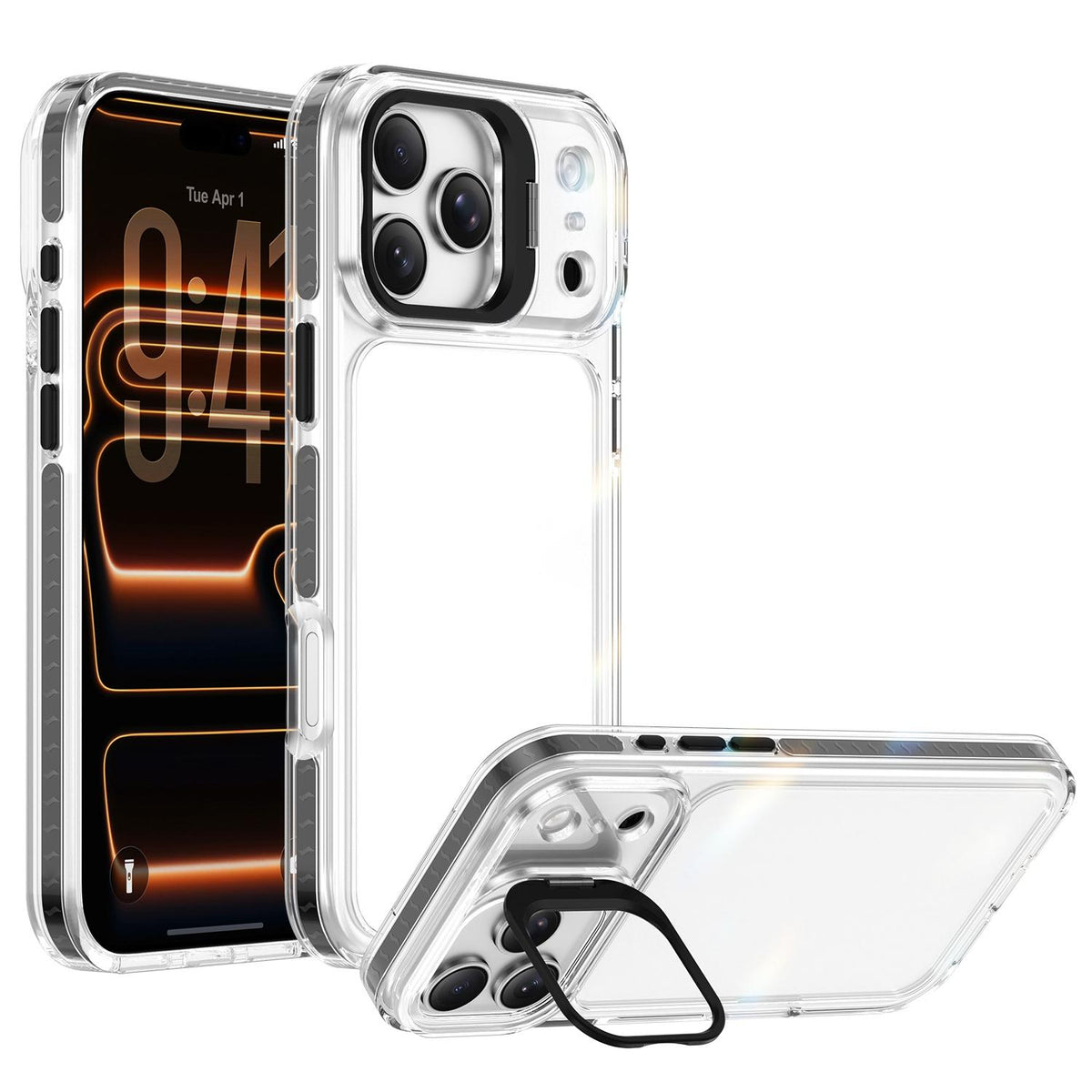 For iPhone 17 Pro Max Lens Frame Holder Acrylic TPU Phone Case - Clear Black - EDA009890903C