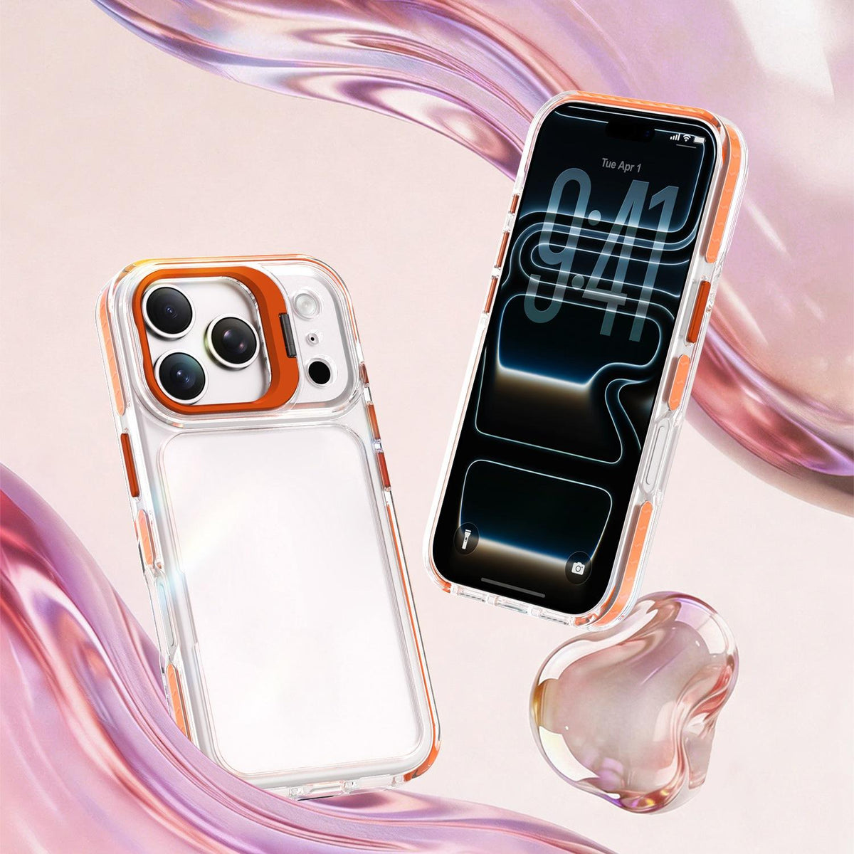 For iPhone 17 Pro Lens Frame Holder Acrylic TPU Phone Case - Clear Orange - EDA009890904A