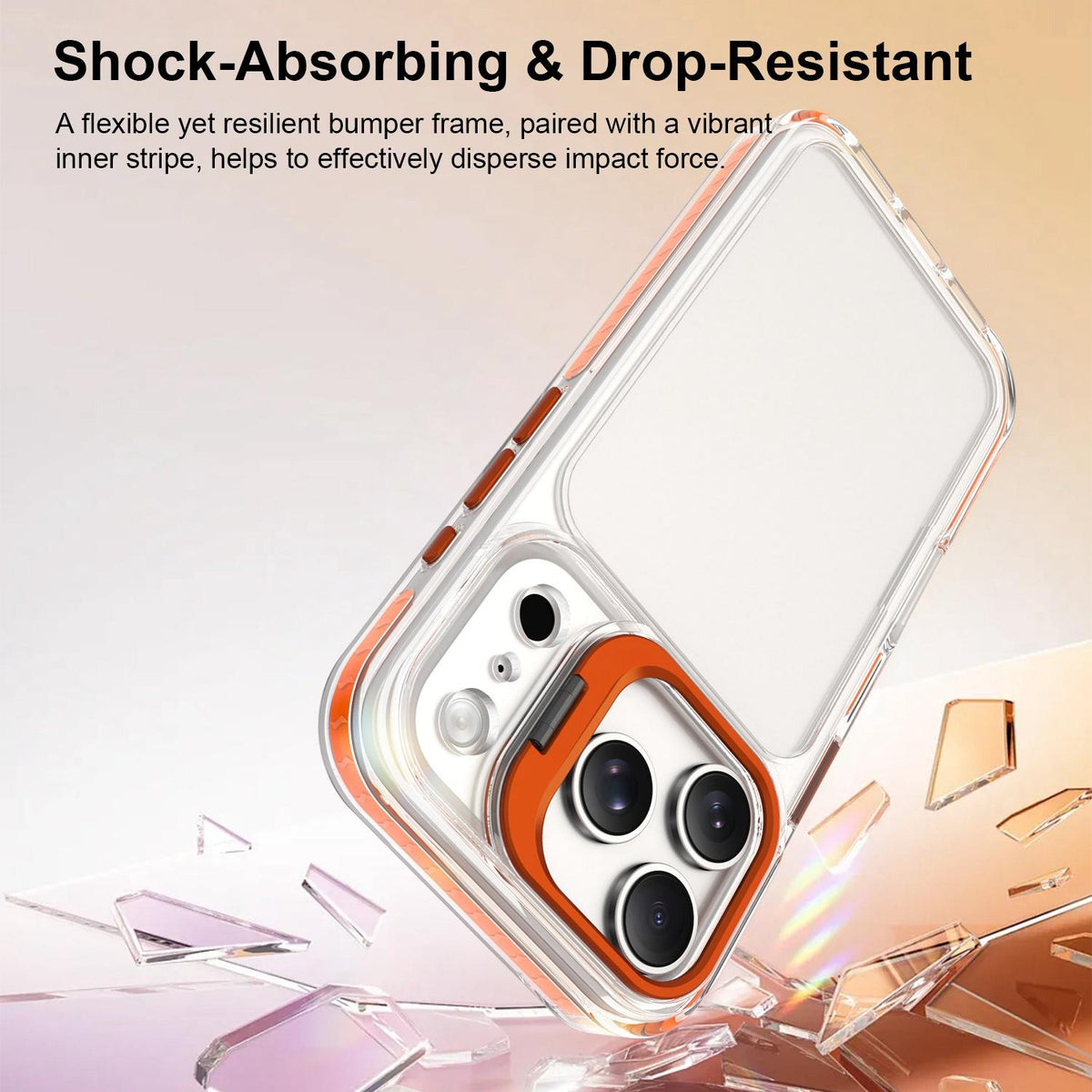 For iPhone 17 Pro Lens Frame Holder Acrylic TPU Phone Case - Clear Orange - EDA009890904A