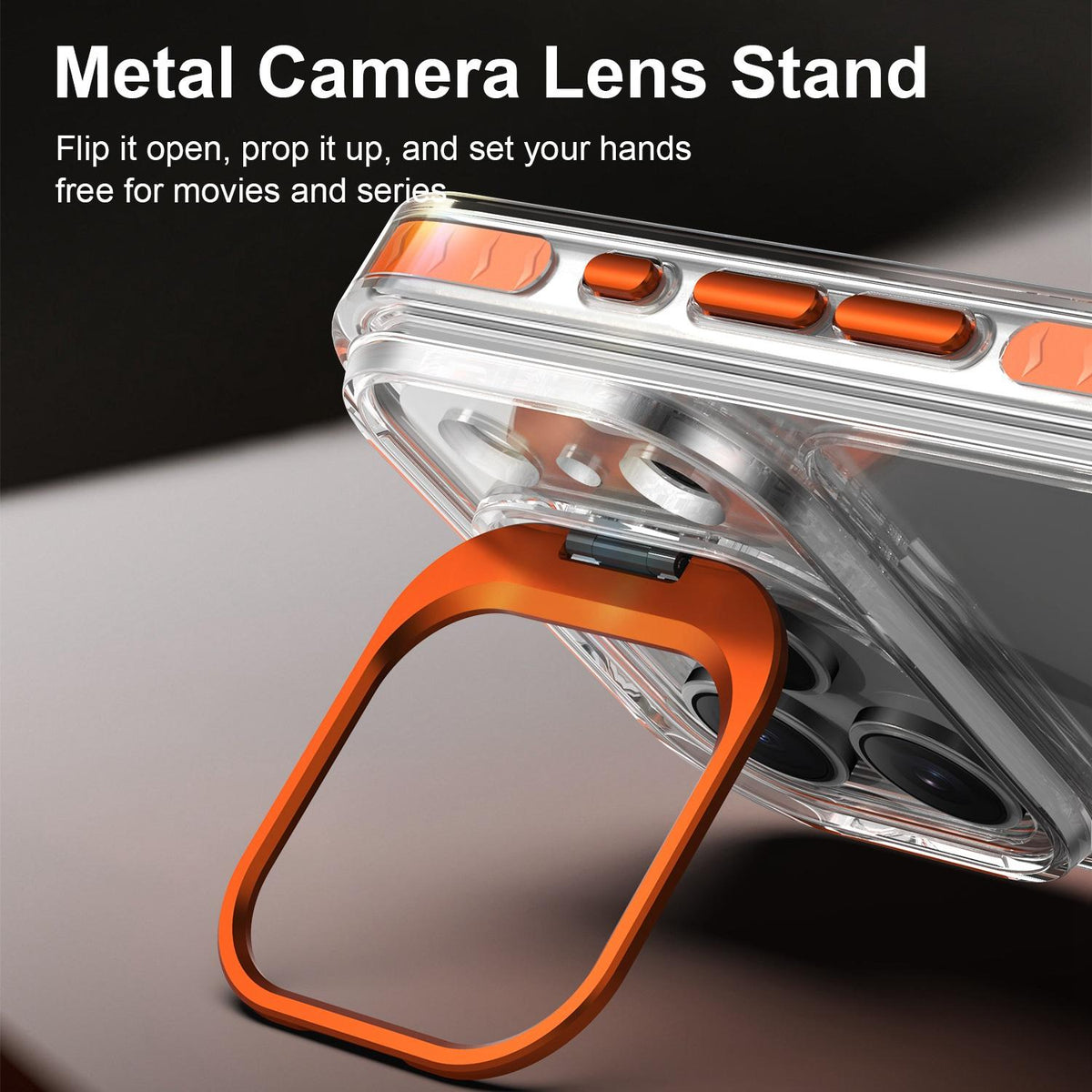 For iPhone 17 Pro Lens Frame Holder Acrylic TPU Phone Case - Clear Orange - EDA009890904A