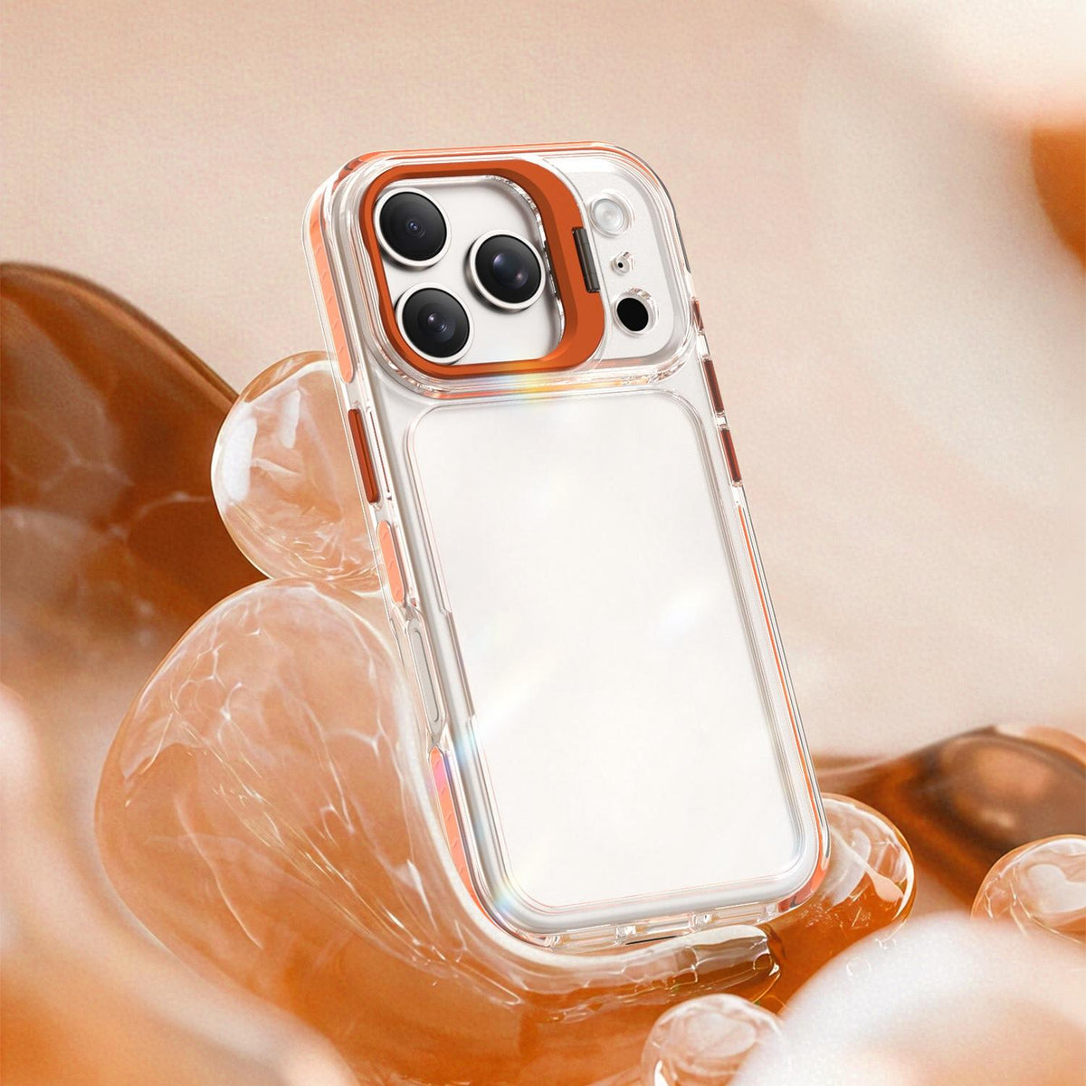 For iPhone 17 Pro Lens Frame Holder Acrylic TPU Phone Case - Clear Orange - EDA009890904A