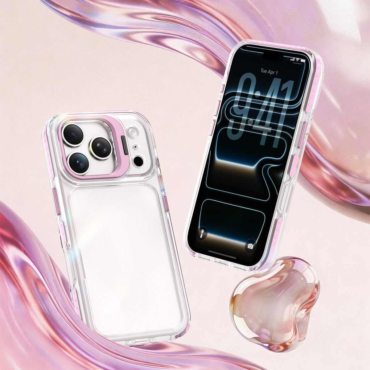 For iPhone 17 Pro Lens Frame Holder Acrylic TPU Phone Case - Clear Pink - EDA009890904B