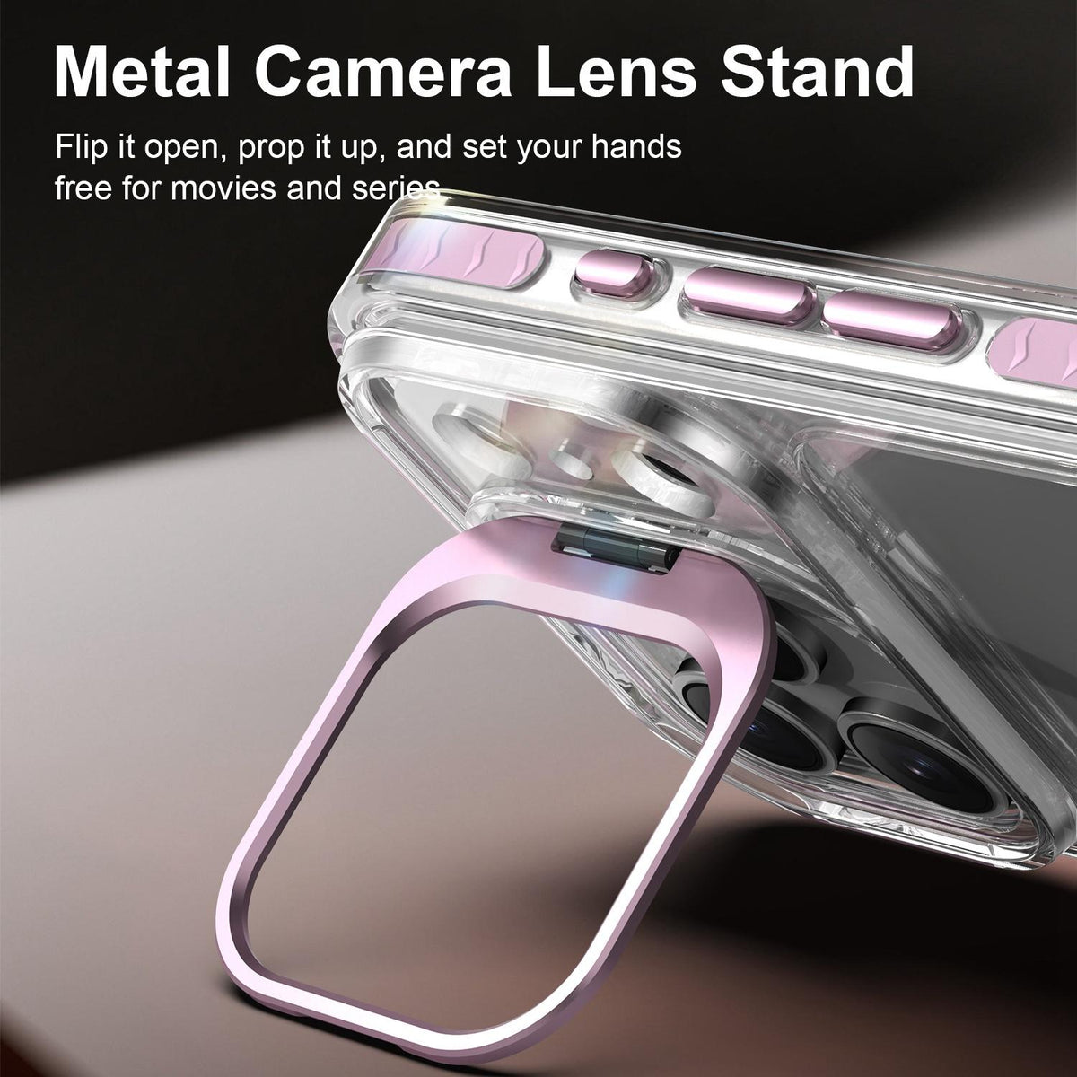 For iPhone 17 Pro Lens Frame Holder Acrylic TPU Phone Case - Clear Pink - EDA009890904B