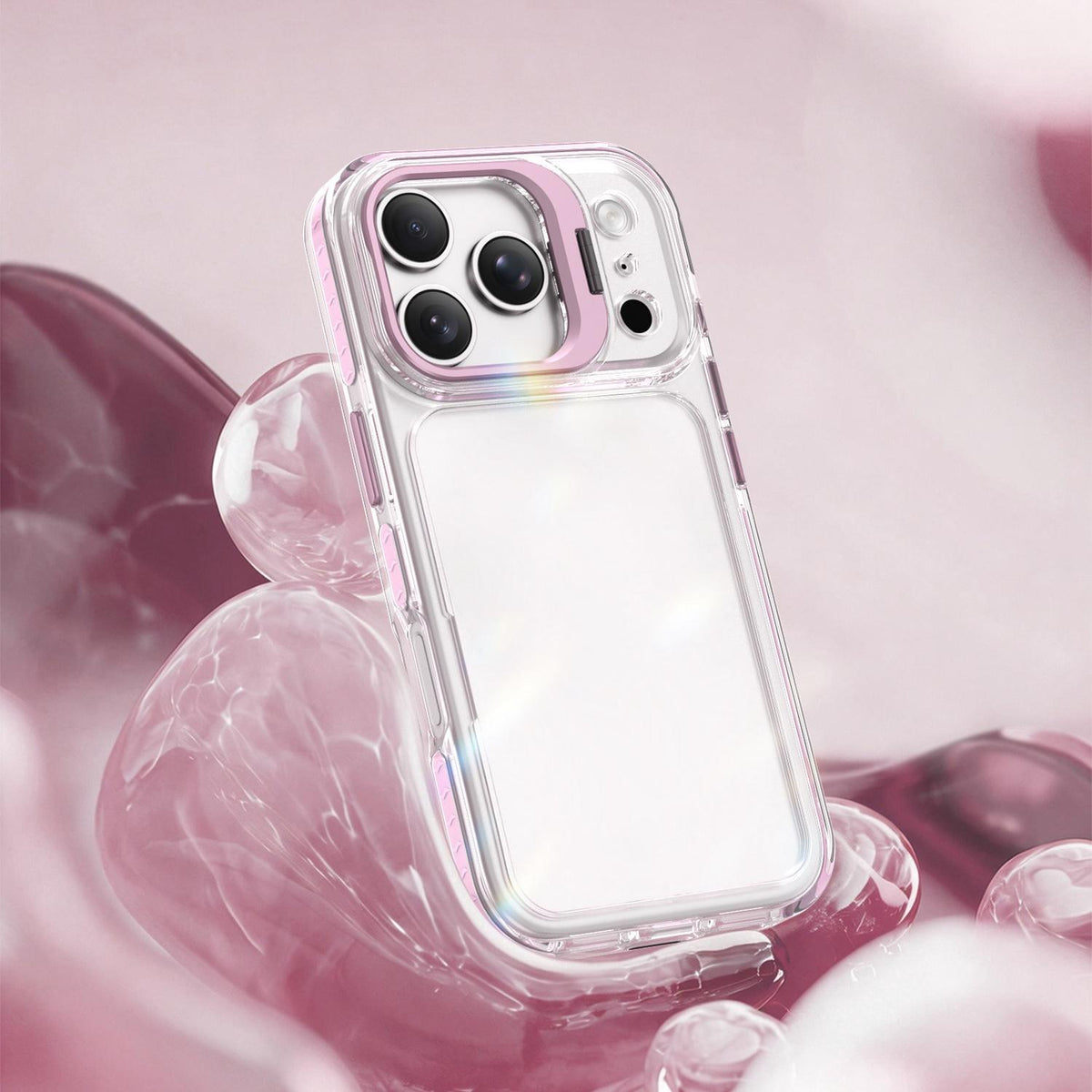 For iPhone 17 Pro Lens Frame Holder Acrylic TPU Phone Case - Clear Pink - EDA009890904B