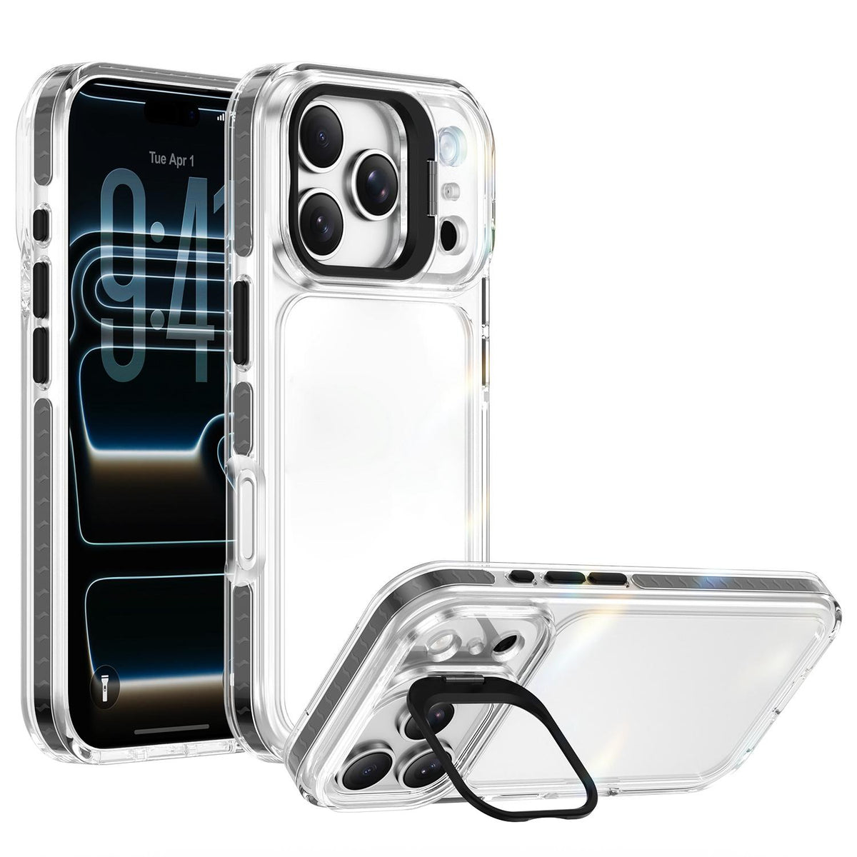 For iPhone 17 Pro Lens Frame Holder Acrylic TPU Phone Case - Clear Black - EDA009890904C