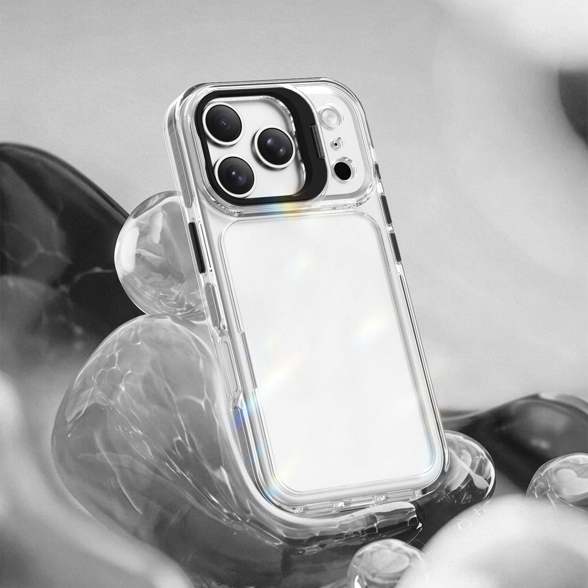 For iPhone 17 Pro Lens Frame Holder Acrylic TPU Phone Case - Clear Black - EDA009890904C