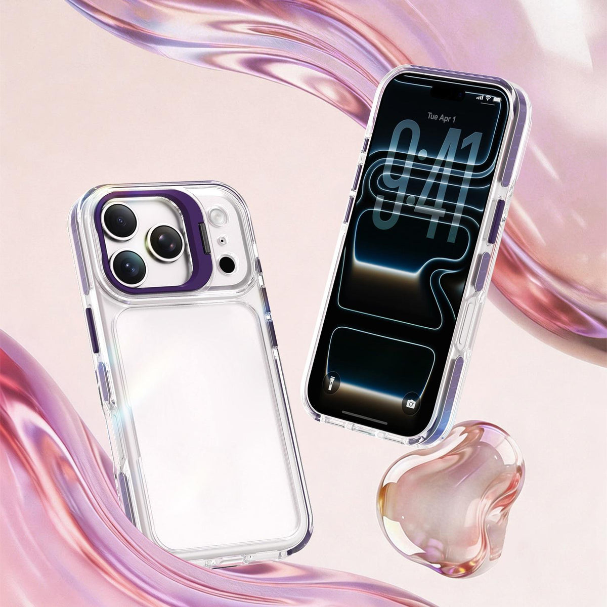 For iPhone 17 Pro Lens Frame Holder Acrylic TPU Phone Case - Clear Purple - EDA009890904E