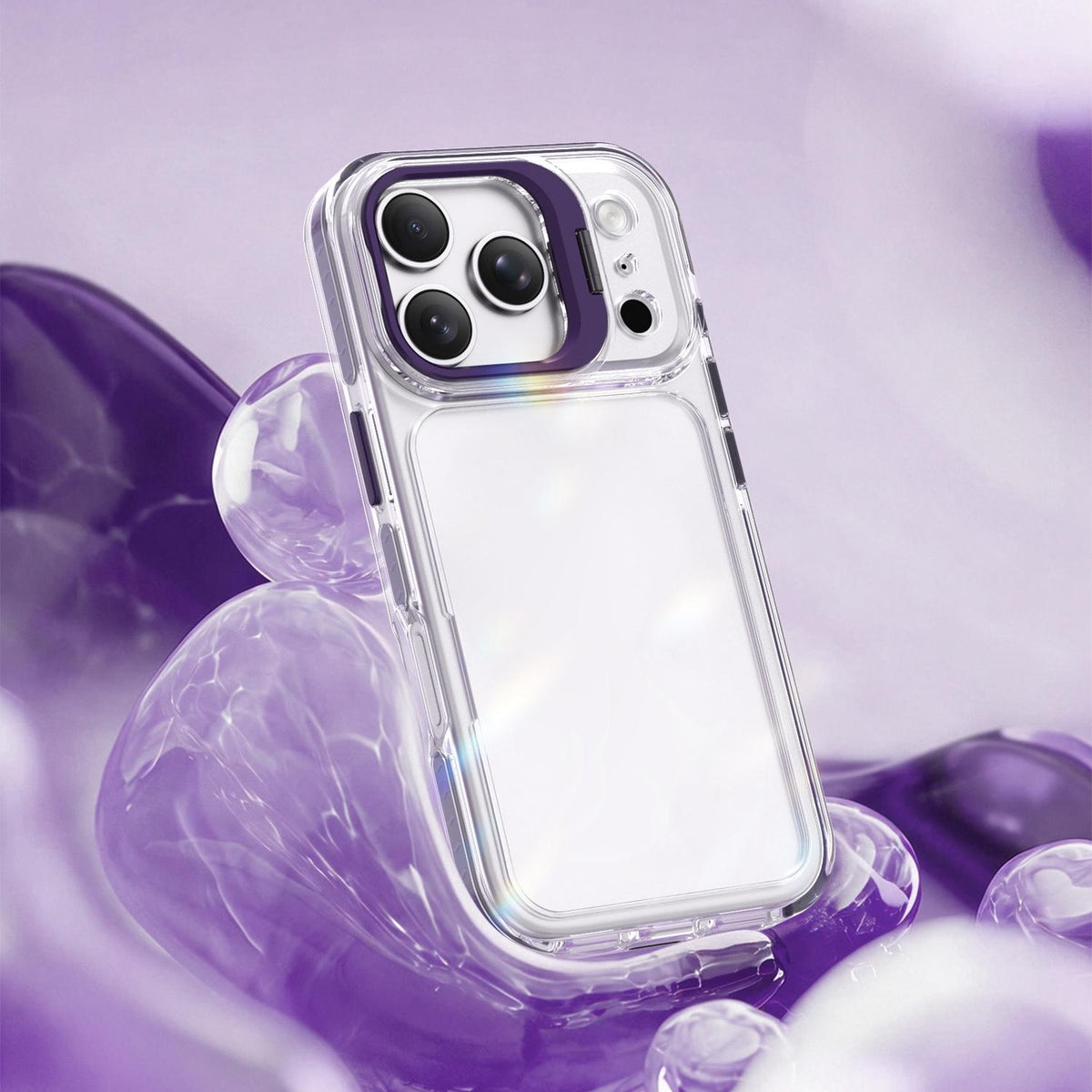 For iPhone 17 Pro Lens Frame Holder Acrylic TPU Phone Case - Clear Purple - EDA009890904E