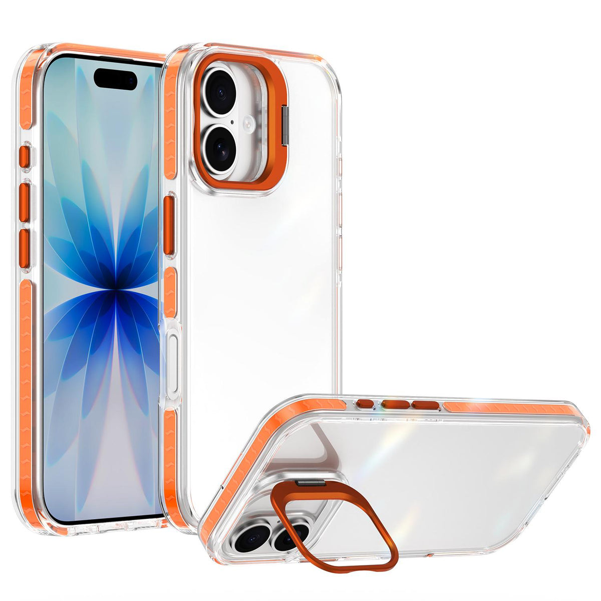 For iPhone 17 Lens Frame Holder Acrylic TPU Phone Case - Clear Orange - EDA009890905A