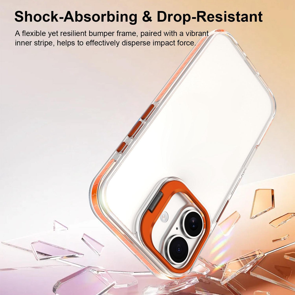 For iPhone 17 Lens Frame Holder Acrylic TPU Phone Case - Clear Orange - EDA009890905A