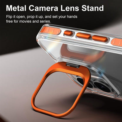 For iPhone 17 Lens Frame Holder Acrylic TPU Phone Case - Clear Orange - EDA009890905A