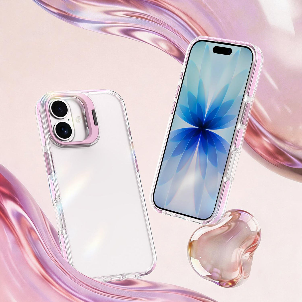 For iPhone 17 Lens Frame Holder Acrylic TPU Phone Case - Clear Pink - EDA009890905B