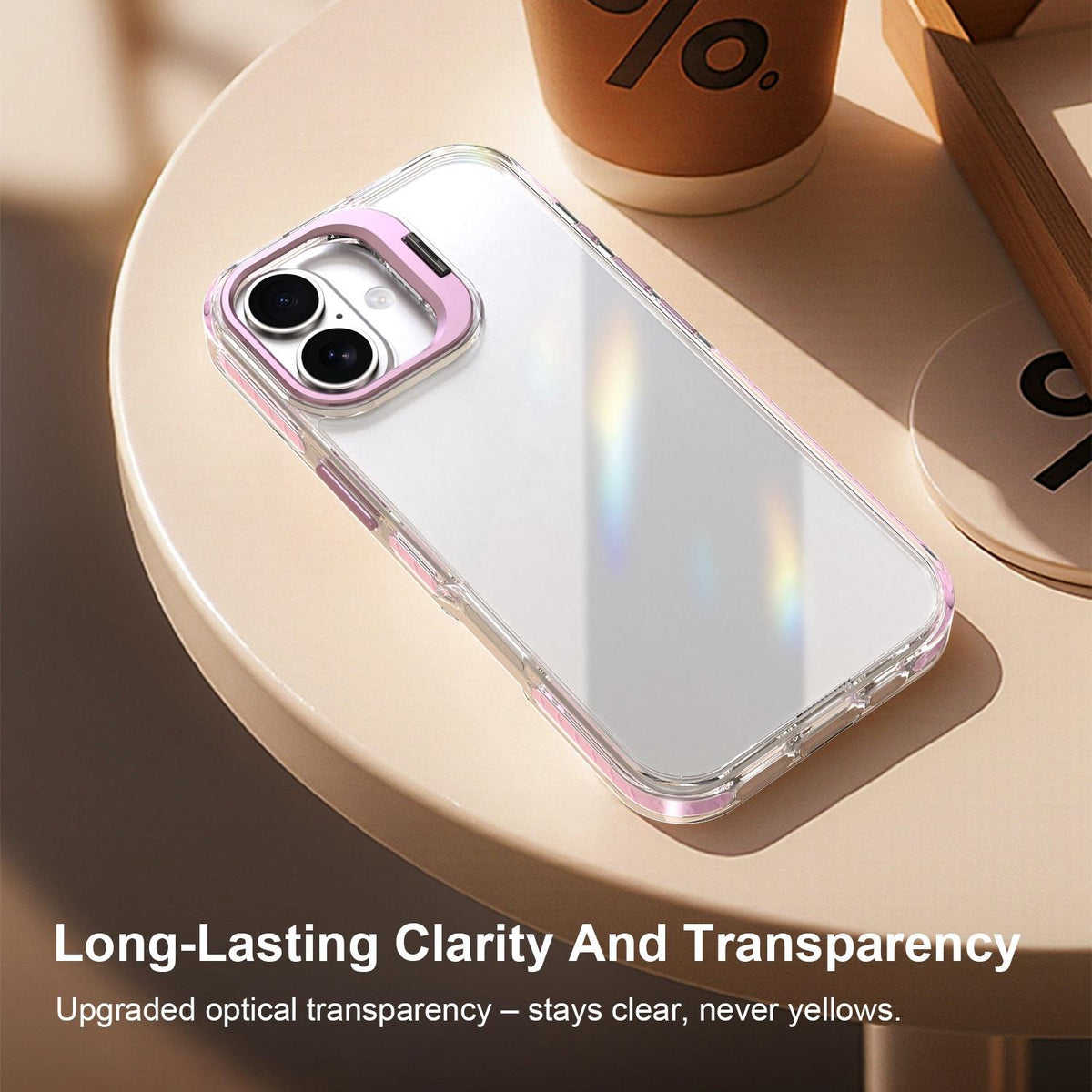 For iPhone 17 Lens Frame Holder Acrylic TPU Phone Case - Clear Pink - EDA009890905B