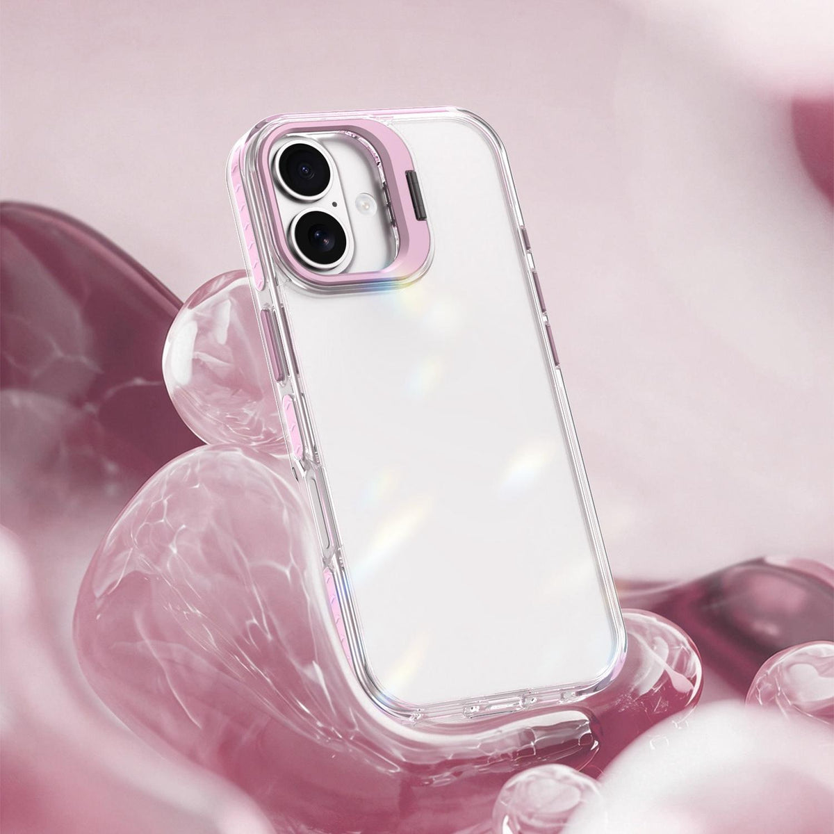 For iPhone 17 Lens Frame Holder Acrylic TPU Phone Case - Clear Pink - EDA009890905B