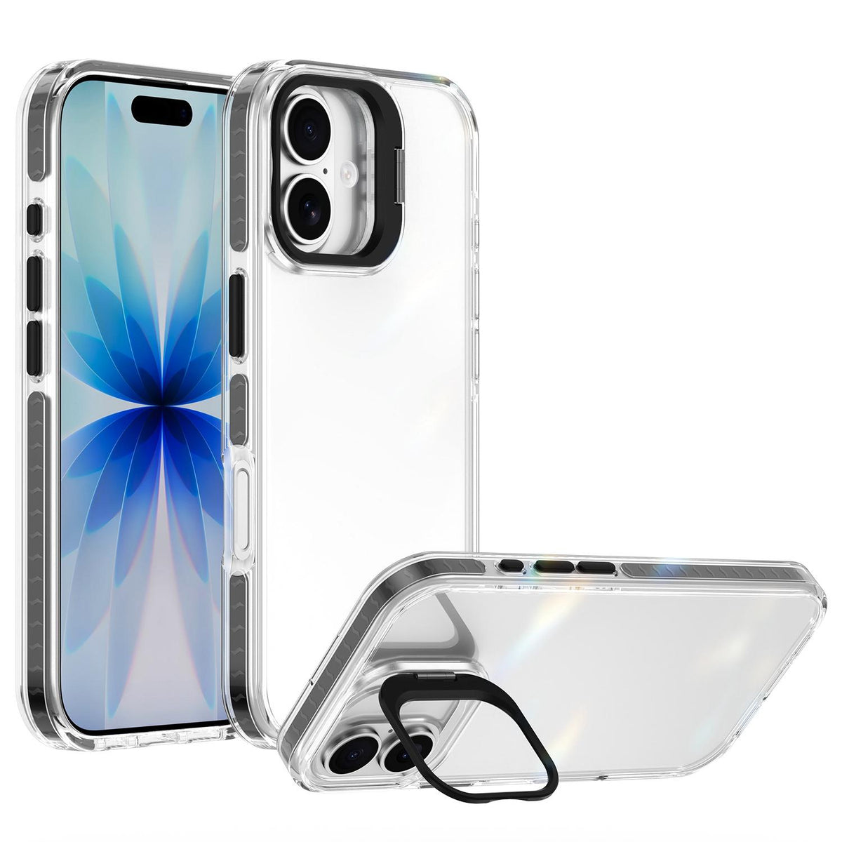 For iPhone 17 Lens Frame Holder Acrylic TPU Phone Case - Clear Black - EDA009890905C