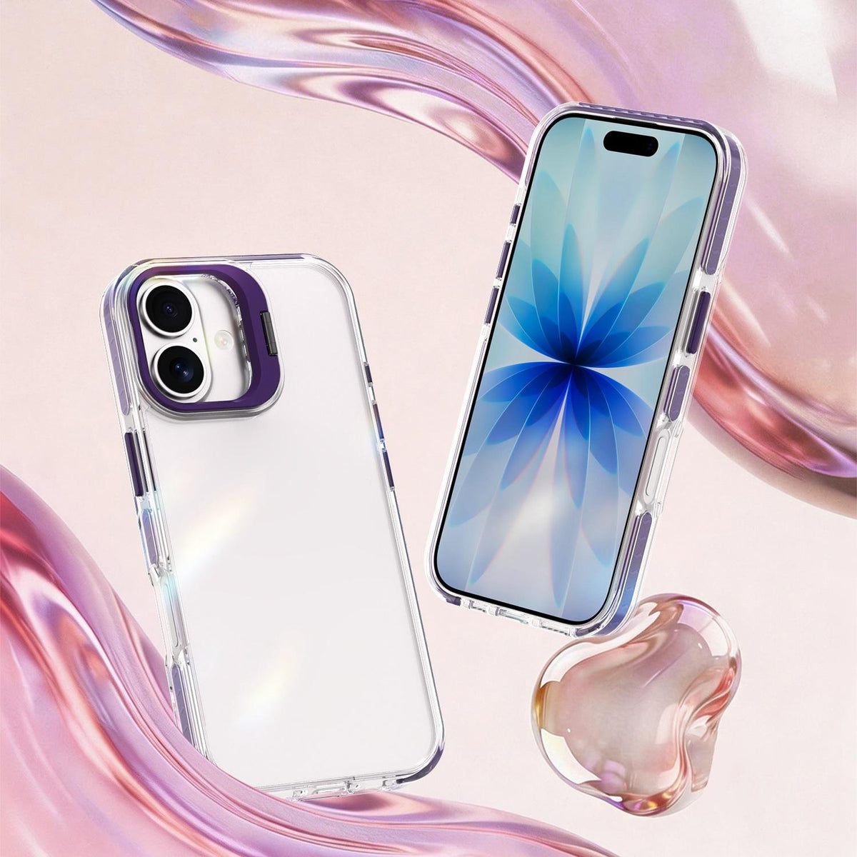 For iPhone 17 Lens Frame Holder Acrylic TPU Phone Case - Clear Purple - EDA009890905E