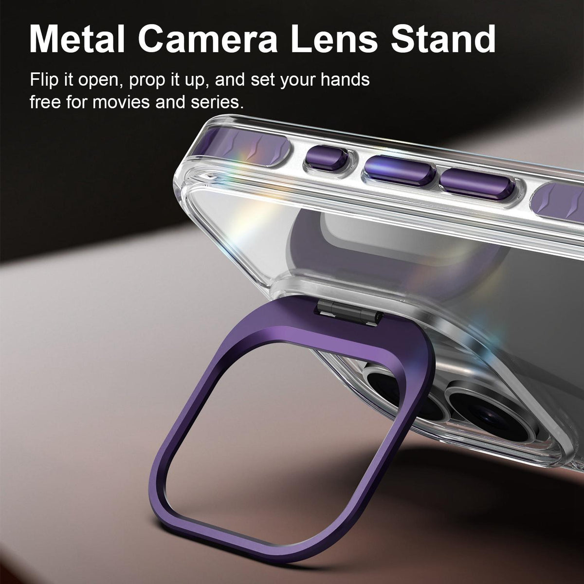 For iPhone 17 Lens Frame Holder Acrylic TPU Phone Case - Clear Purple - EDA009890905E