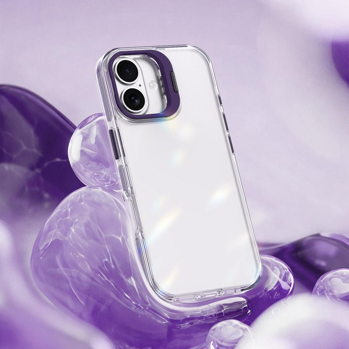 For iPhone 17 Lens Frame Holder Acrylic TPU Phone Case - Clear Purple - EDA009890905E