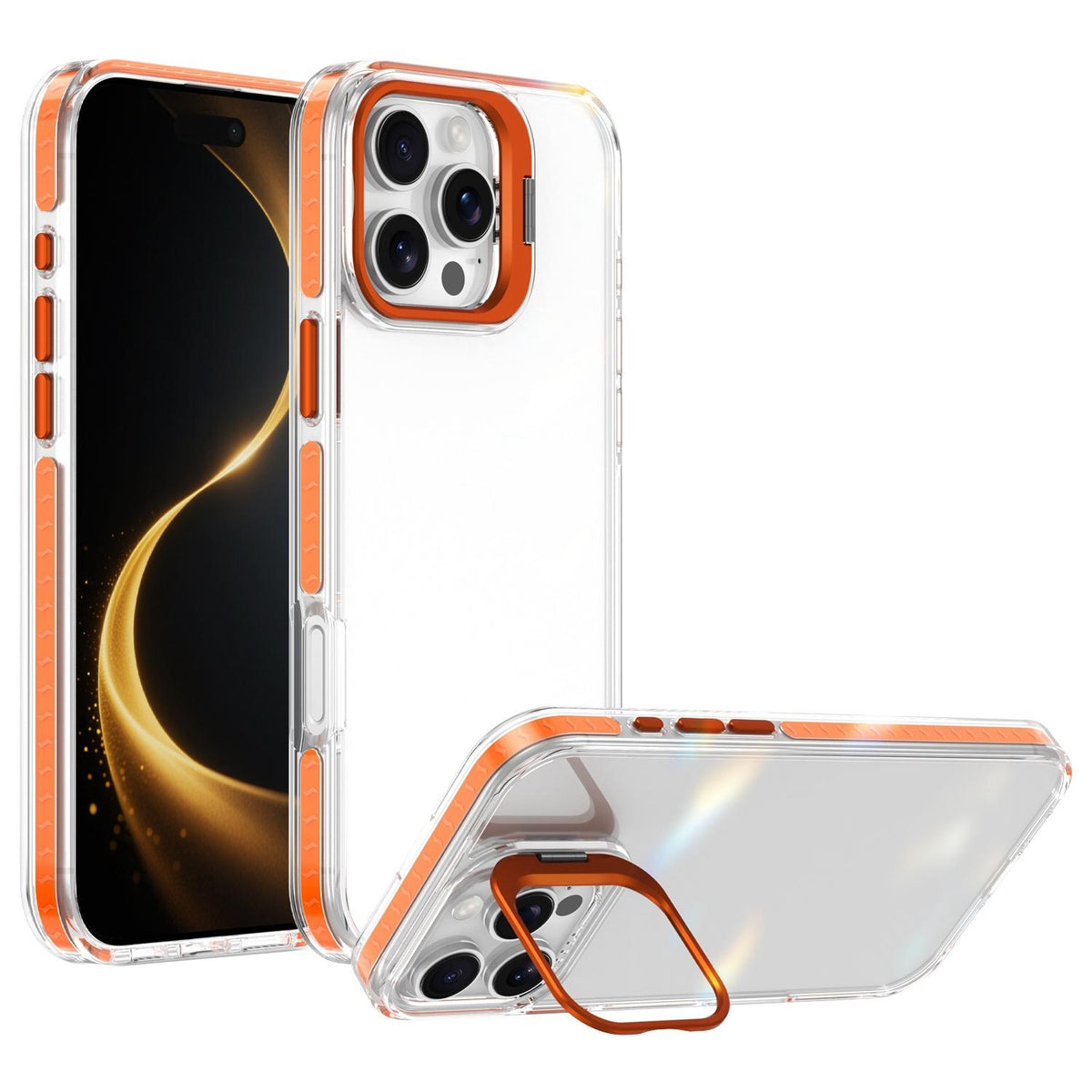 For iPhone 16 Pro Lens Frame Holder Acrylic TPU Phone Case - Clear Orange - EDA009890908A