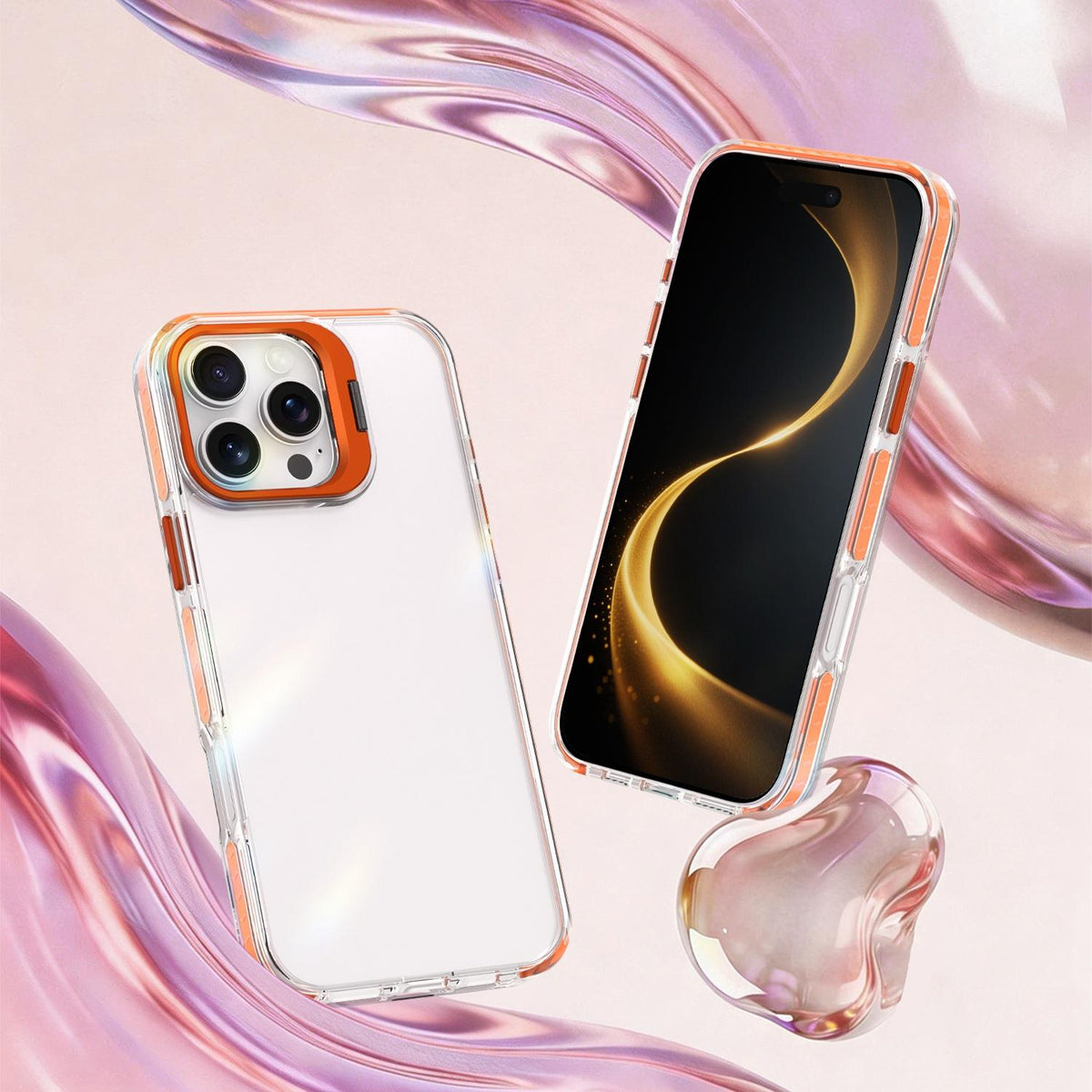 For iPhone 16 Pro Lens Frame Holder Acrylic TPU Phone Case - Clear Orange - EDA009890908A