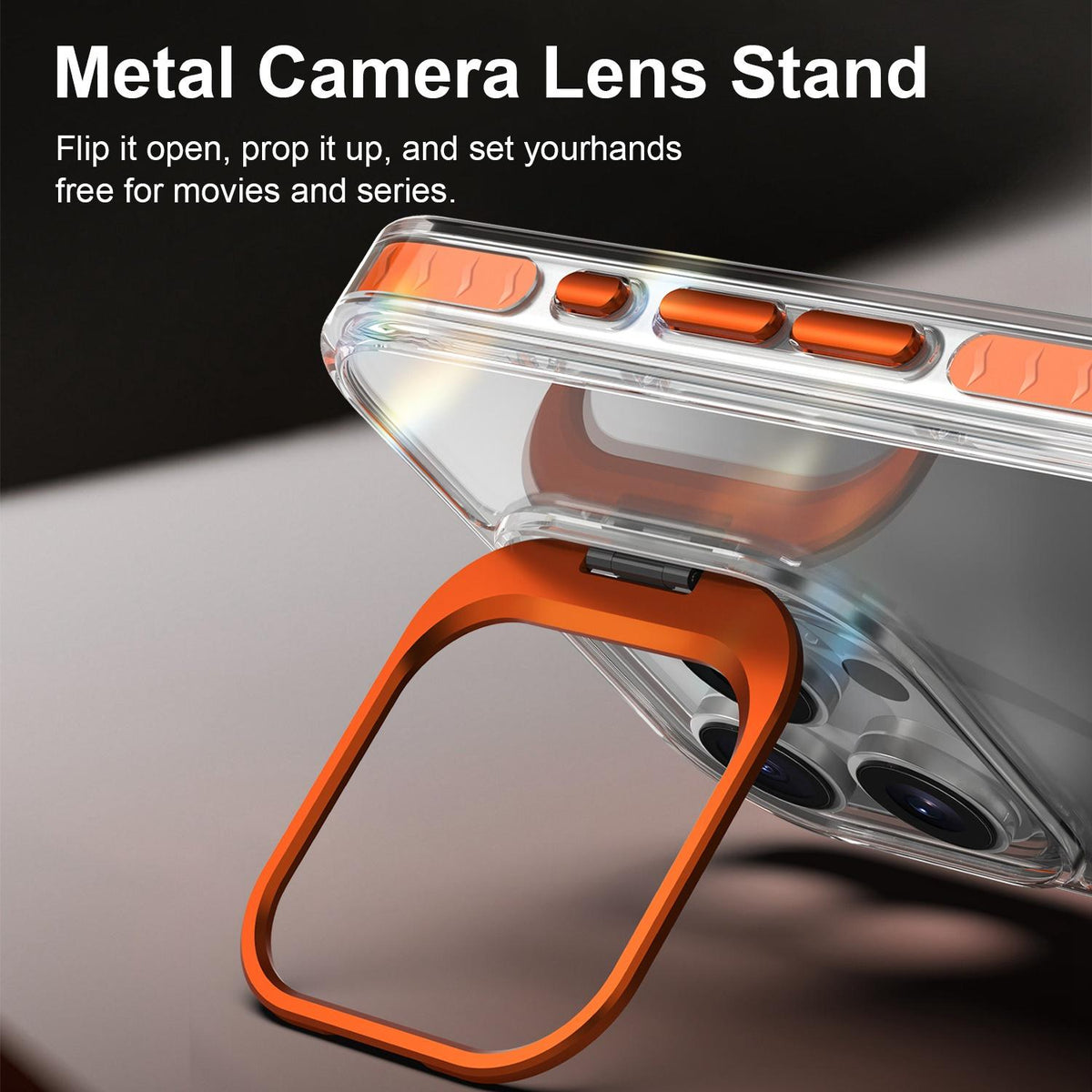 For iPhone 16 Pro Lens Frame Holder Acrylic TPU Phone Case - Clear Orange - EDA009890908A