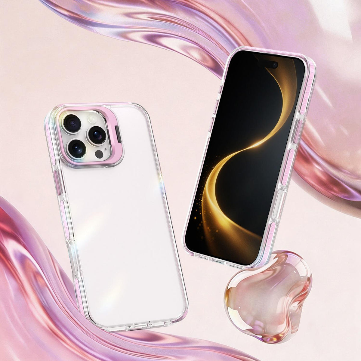 For iPhone 16 Pro Lens Frame Holder Acrylic TPU Phone Case - Clear Pink - EDA009890908B