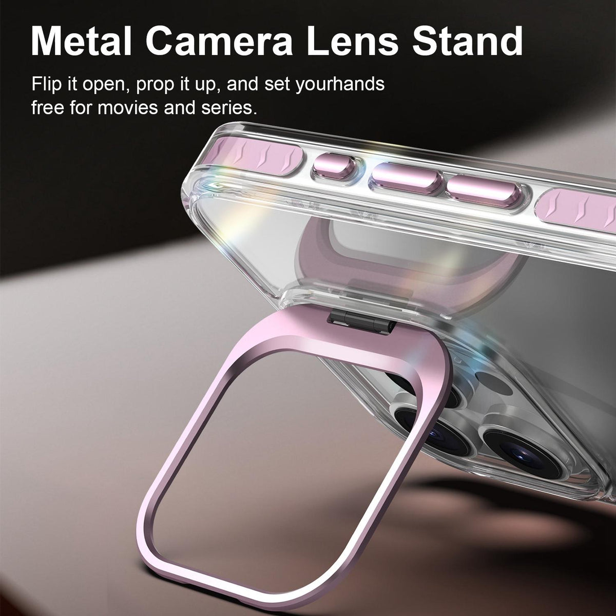 For iPhone 16 Pro Lens Frame Holder Acrylic TPU Phone Case - Clear Pink - EDA009890908B