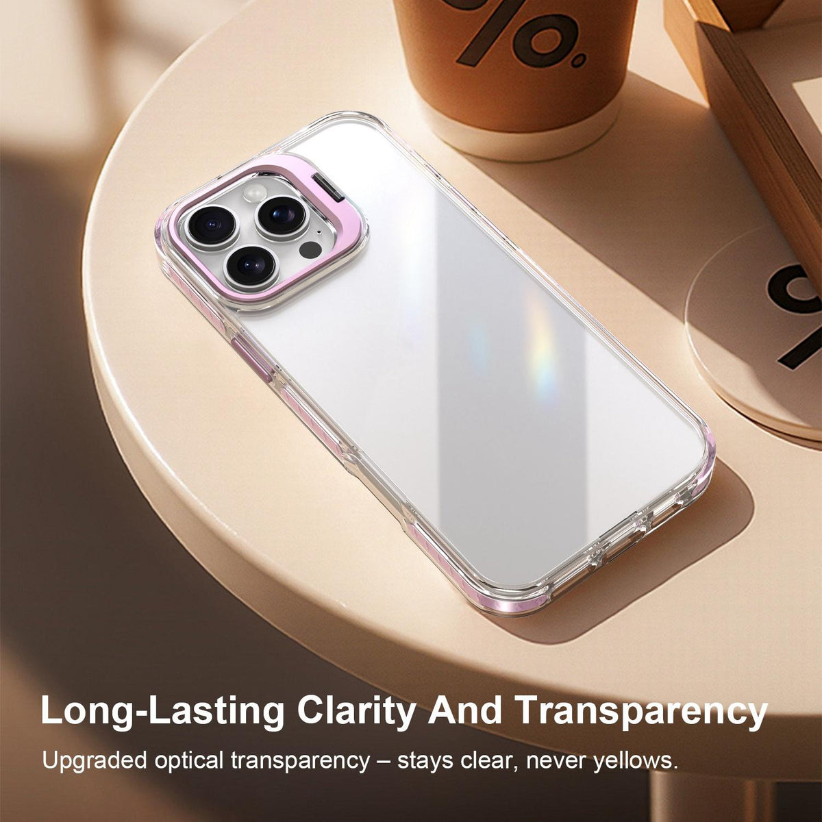 For iPhone 16 Pro Lens Frame Holder Acrylic TPU Phone Case - Clear Pink - EDA009890908B