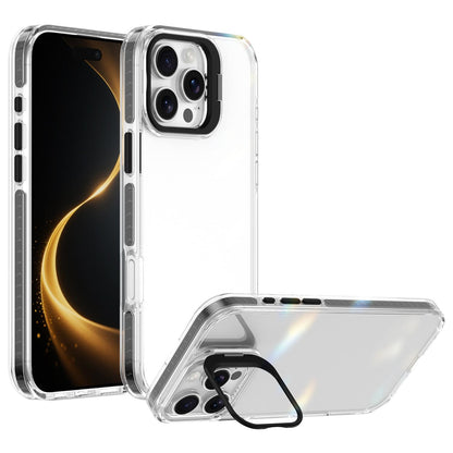 For iPhone 16 Pro Lens Frame Holder Acrylic TPU Phone Case - Clear Black - EDA009890908C
