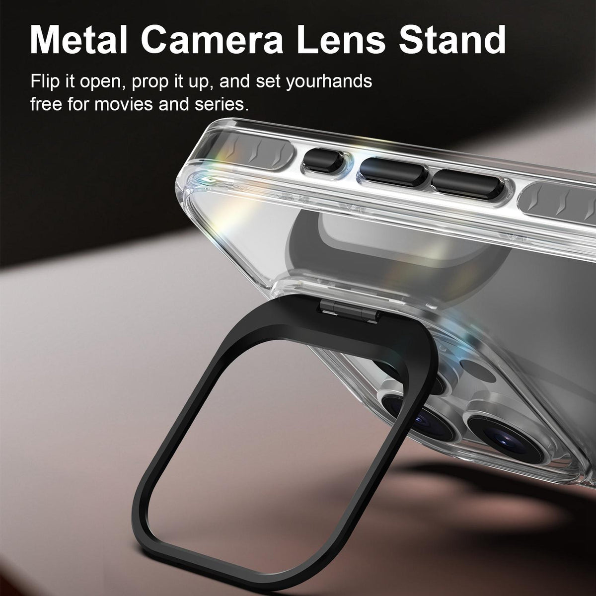 For iPhone 16 Pro Lens Frame Holder Acrylic TPU Phone Case - Clear Black - EDA009890908C