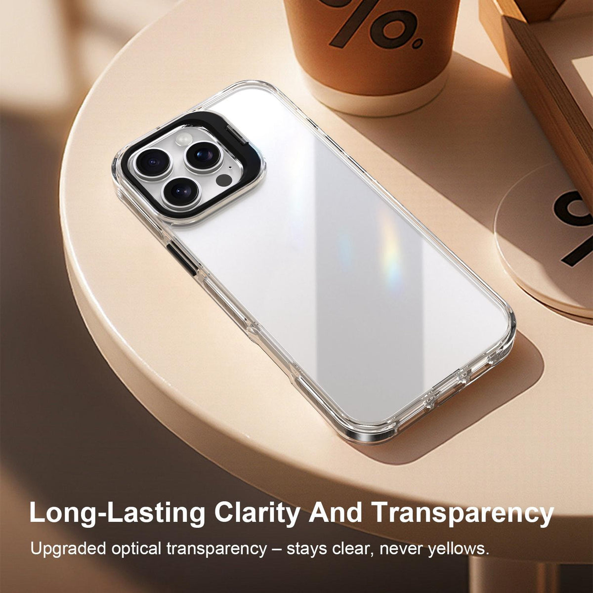 For iPhone 16 Pro Lens Frame Holder Acrylic TPU Phone Case - Clear Black - EDA009890908C