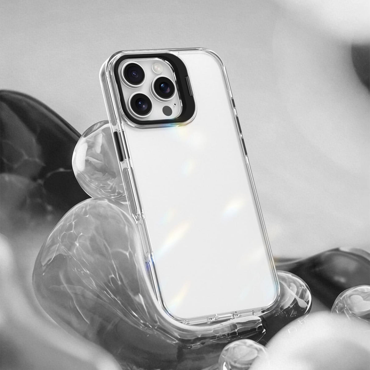 For iPhone 16 Pro Lens Frame Holder Acrylic TPU Phone Case - Clear Black - EDA009890908C