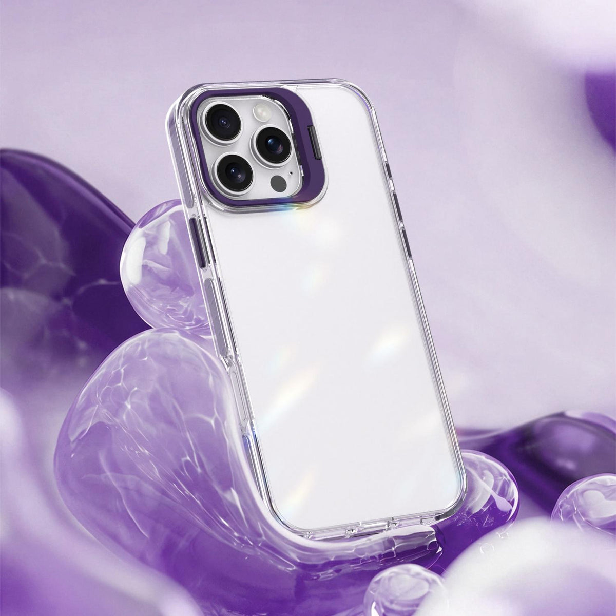 For iPhone 16 Pro Lens Frame Holder Acrylic TPU Phone Case - Clear Purple - EDA009890908E