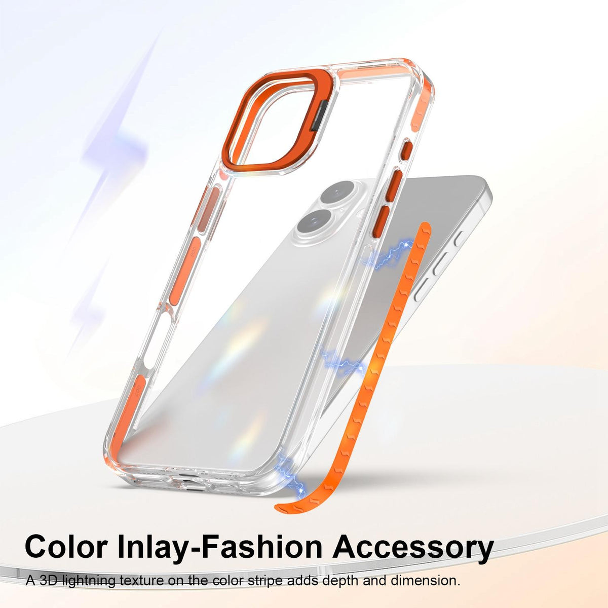 For iPhone 16 Plus Lens Frame Holder Acrylic TPU Phone Case - Clear Orange - EDA009890909A