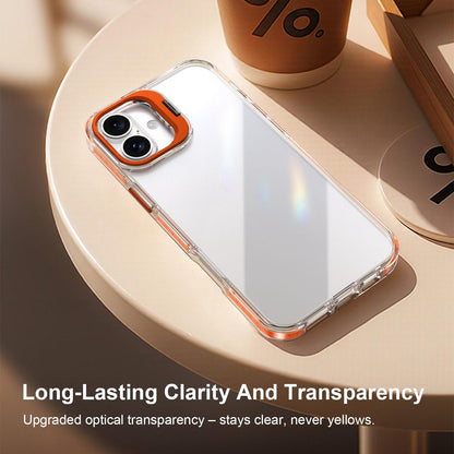 For iPhone 16 Plus Lens Frame Holder Acrylic TPU Phone Case - Clear Orange - EDA009890909A