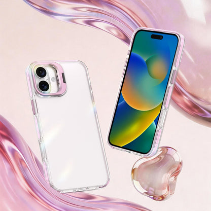 For iPhone 16 Plus Lens Frame Holder Acrylic TPU Phone Case - Clear Pink - EDA009890909B