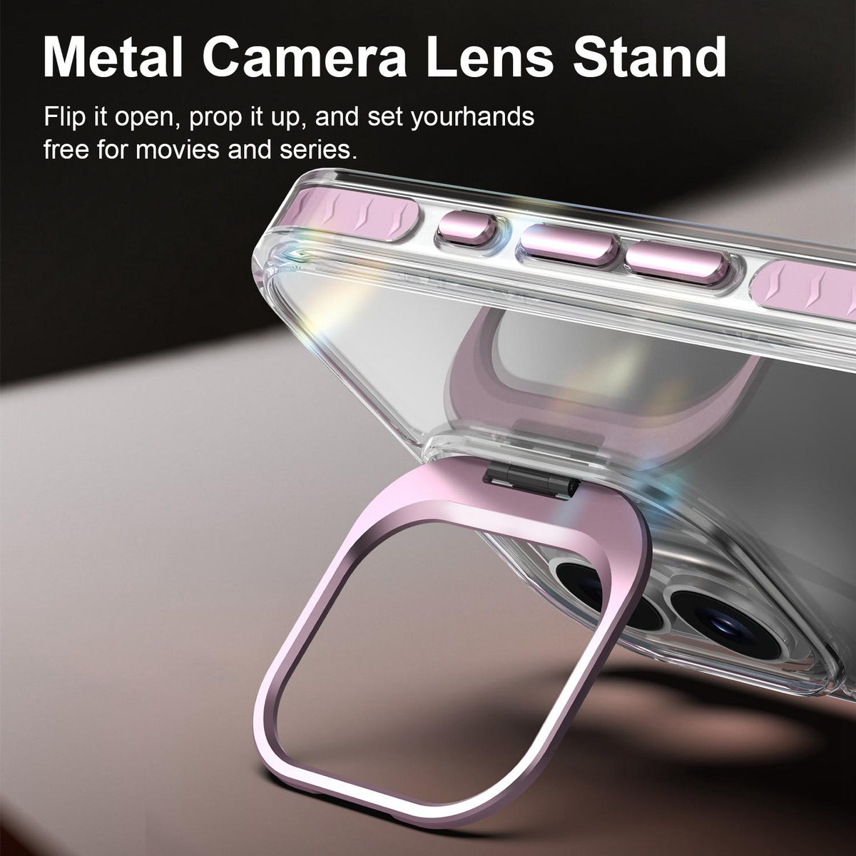 For iPhone 16 Plus Lens Frame Holder Acrylic TPU Phone Case - Clear Pink - EDA009890909B