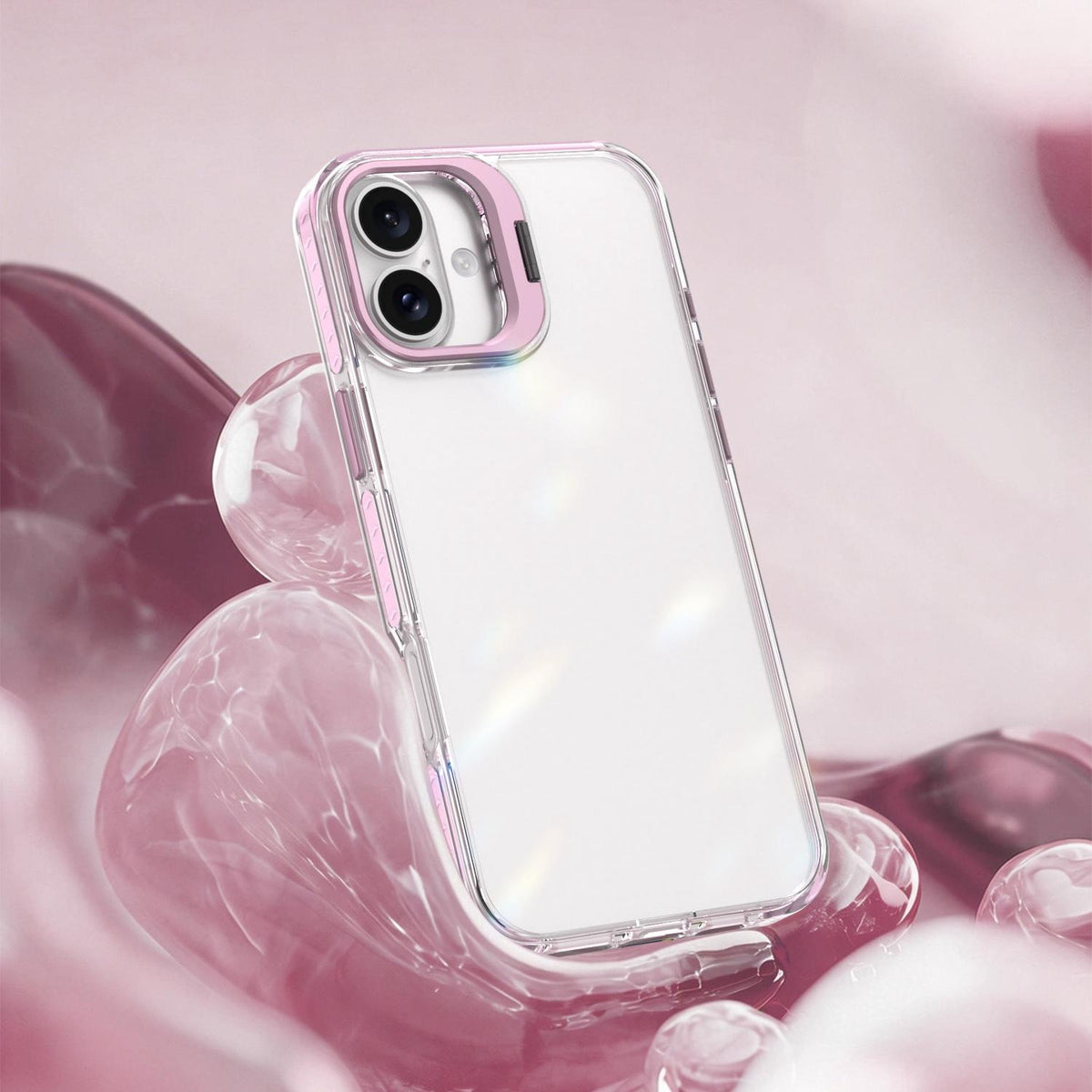 For iPhone 16 Plus Lens Frame Holder Acrylic TPU Phone Case - Clear Pink - EDA009890909B