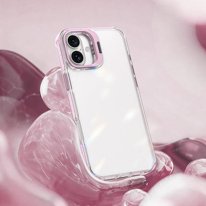 For iPhone 16 Plus Lens Frame Holder Acrylic TPU Phone Case - Clear Pink - EDA009890909B