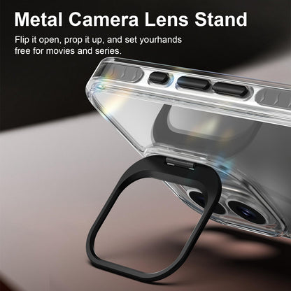 For iPhone 16 Plus Lens Frame Holder Acrylic TPU Phone Case - Clear Black - EDA009890909C
