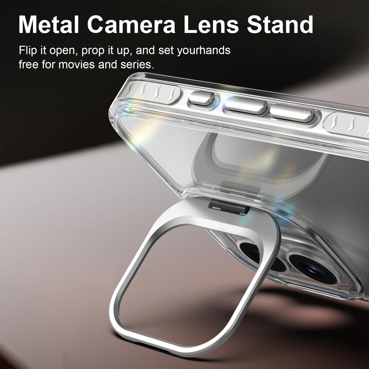 For iPhone 16 Plus Lens Frame Holder Acrylic TPU Phone Case - Transparent - EDA009890909D