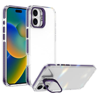 For iPhone 16 Plus Lens Frame Holder Acrylic TPU Phone Case - Clear Purple - EDA009890909E