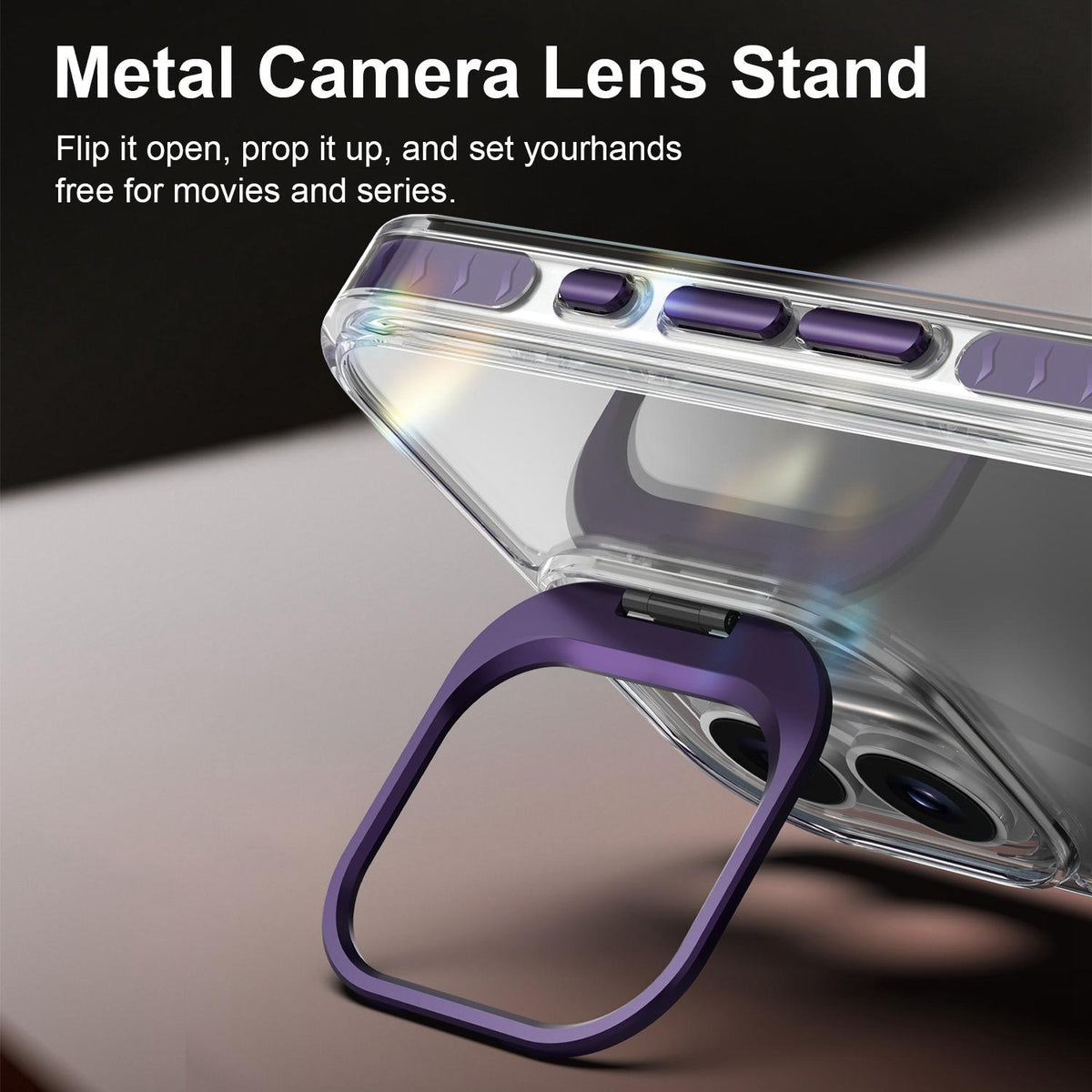 For iPhone 16 Plus Lens Frame Holder Acrylic TPU Phone Case - Clear Purple - EDA009890909E