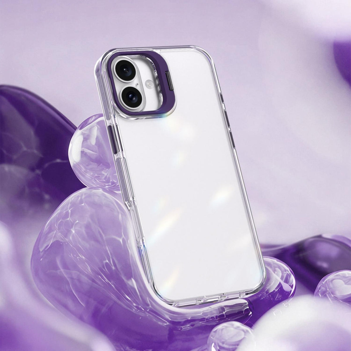 For iPhone 16 Plus Lens Frame Holder Acrylic TPU Phone Case - Clear Purple - EDA009890909E