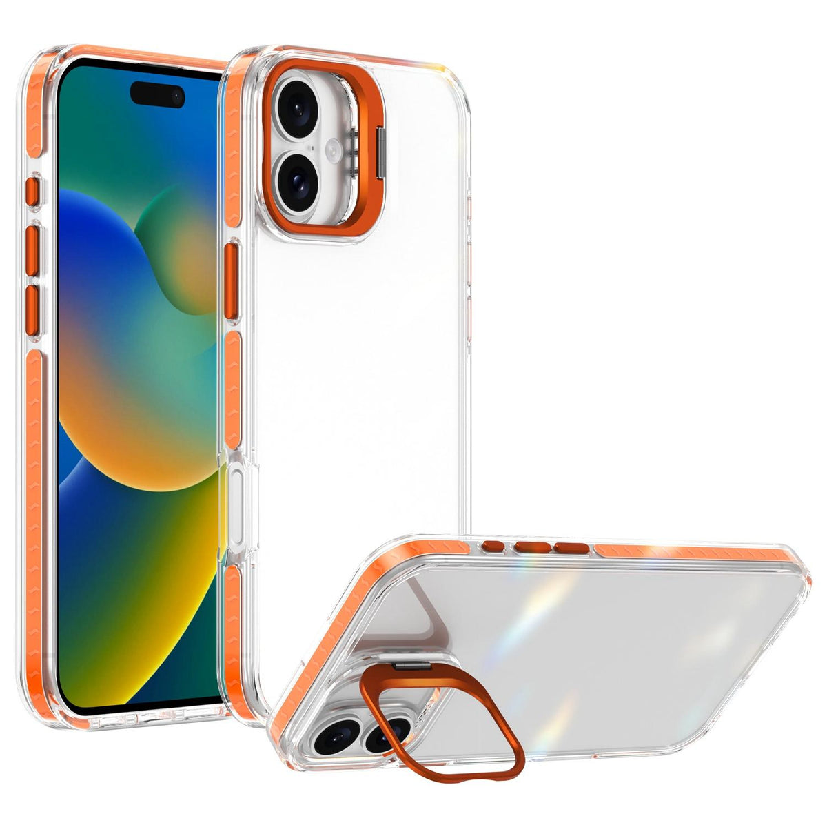 For iPhone 16 Lens Frame Holder Acrylic TPU Phone Case - Clear Orange - EDA009890910A