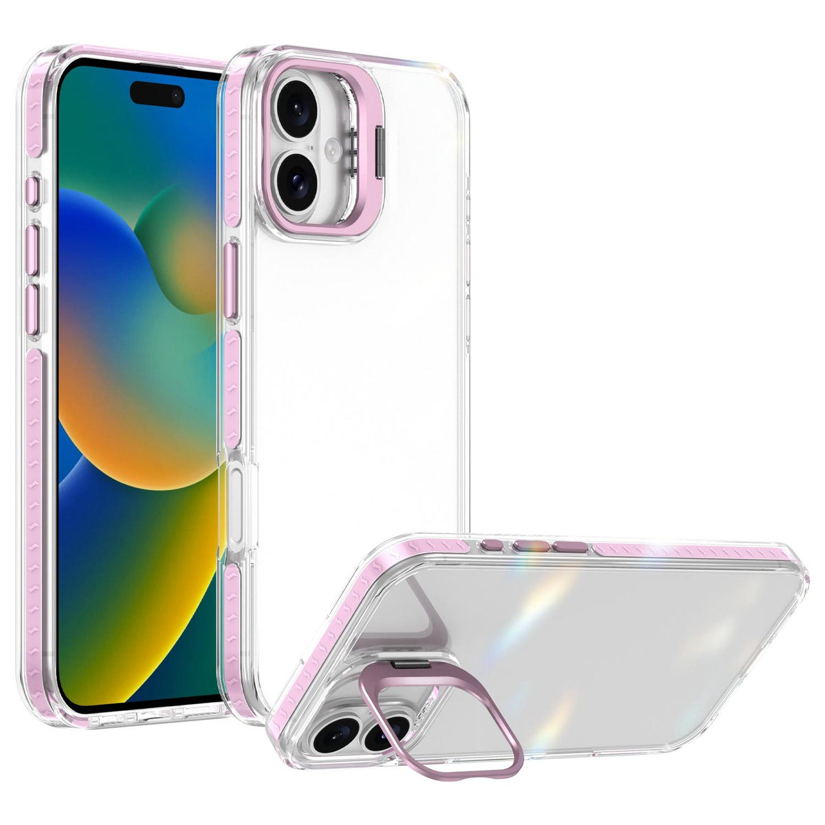 For iPhone 16 Lens Frame Holder Acrylic TPU Phone Case - Clear Pink - EDA009890910B