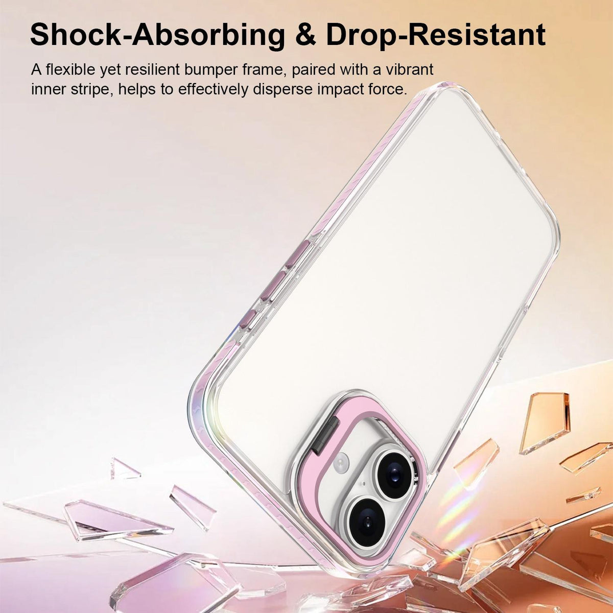 For iPhone 16 Lens Frame Holder Acrylic TPU Phone Case - Clear Pink - EDA009890910B